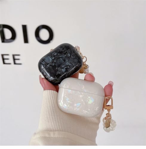 Image of OTOPO for Cute Airpods Pro 3 Gen Case Girl Women 2025 with Cleaner Kit, Glitter Shell Pattern Apple iPod Pro 3rd Generation Protective Cover Skin with Pearl Shell Keychain, Black