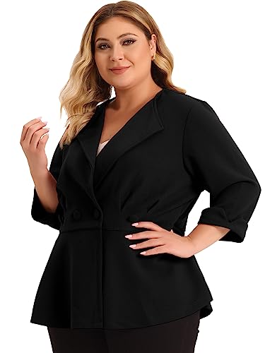 Agnes Orinda Women's Plus Size Casual Work Office Blazers Notched Lapel Button Peplum Blazer