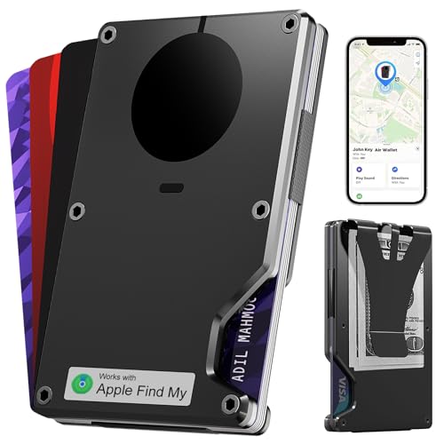 Air Wallet for Men: Built-in Airtag Chip & Find My Compatible Slim Wallet RFID Blocking Minimalist Card Holder with Detachable Money Clip Anti-Theft Tracking Wallet Black