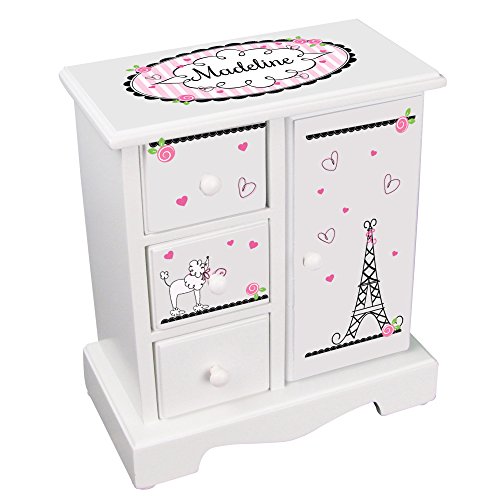 My Bambino Personalized Jewelry Box Amoire Tall Wood Organizer Chest for Girls (Paris)