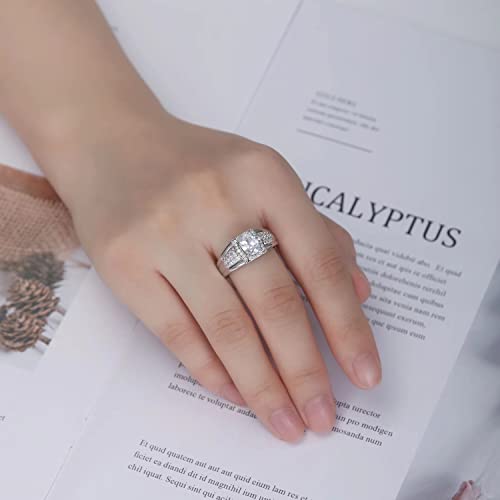 2ct 5A Oval-Cut Cubic Zirconia Ring Plated White Gold, 925 Sterling Silver Engagement Ring Halo Wedding Band Unisex Adult Promise Rings for Her Size 7-124