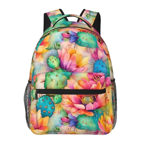 Watercolor Cactus Floral Lightweight Backpack Travel Casual Bags for Women or Men 15.7 Inches