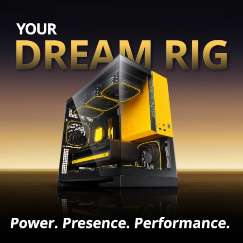 Image of Geometric Future Model 3 Panoramic Tempered Glass Dual Chamber Micro-ATX Tower PC Case, 5 Pre-Installed 120mm x 30mm PWM ARGB Fans, USB Type-C, 360mm Radiator Support, Black /Yellow, GEO-M3F-BY