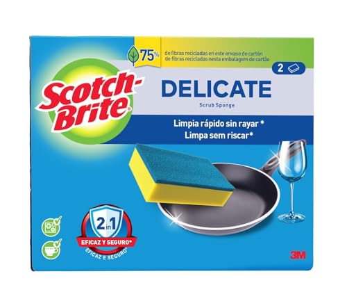 Scotch-Brite Esponja para fregar sin rayar delicada, 2 unidades por paquete
