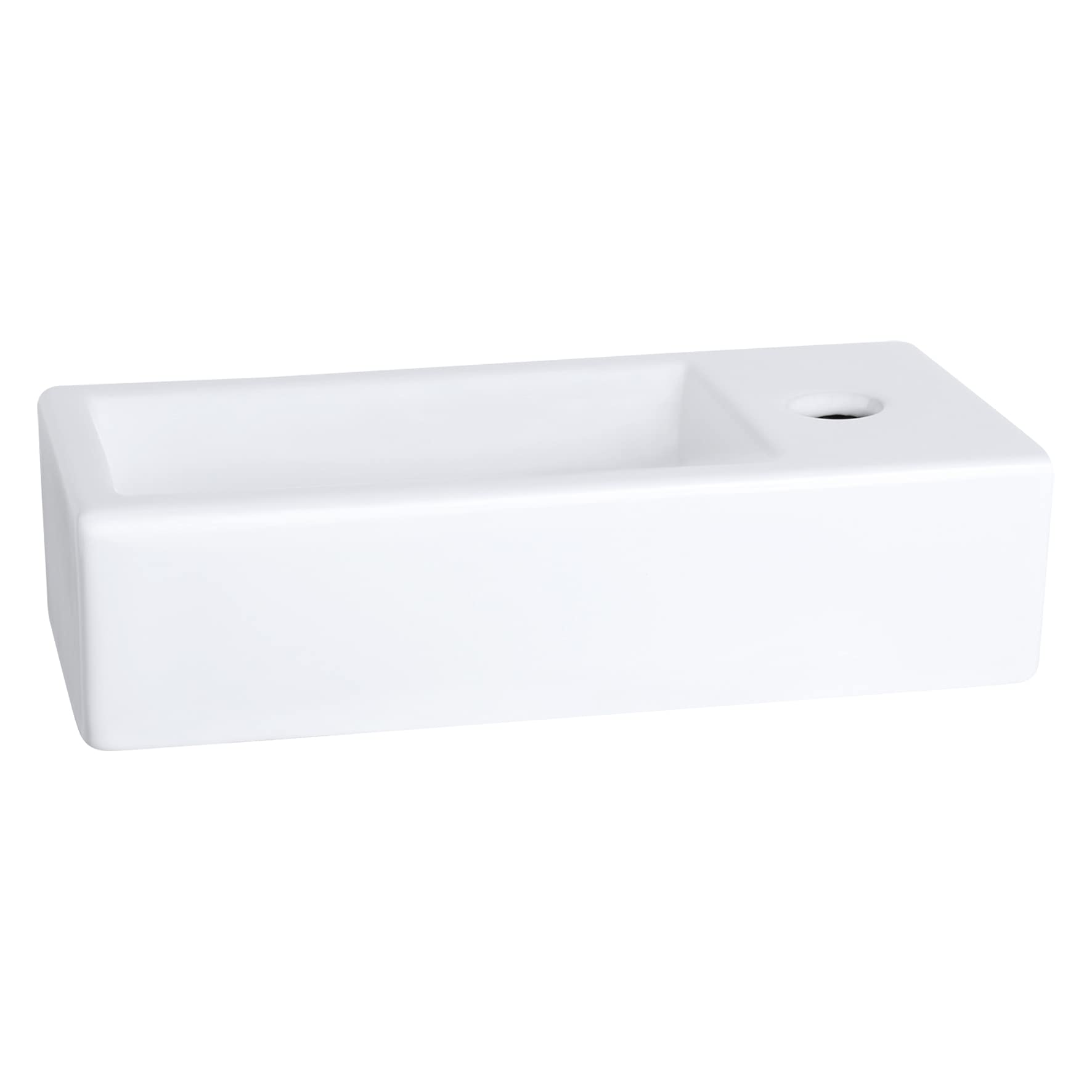 Differnz Ravo Lavabo - Lave main Céramique Blanche Brillante - Robinet Courbé Or Mat - Ensemble Complet - 38,5 x 18,5 x 9 cm