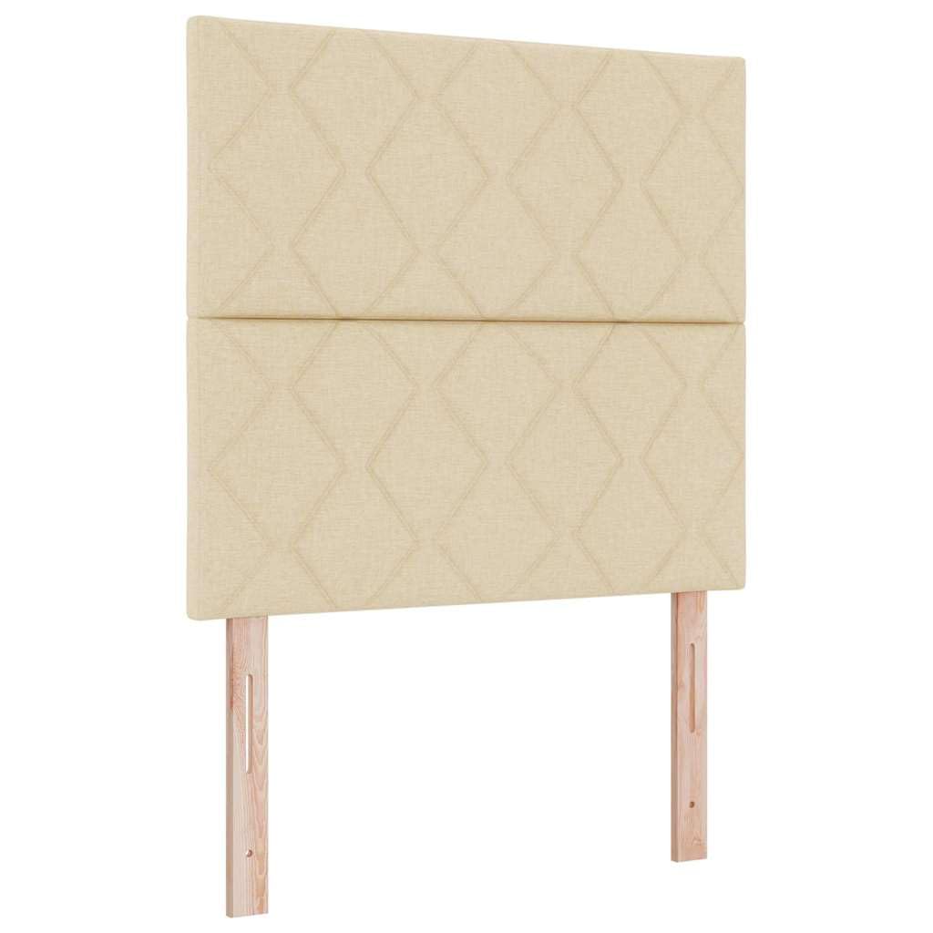 Cama con somier con colchón color crema de 120 x 200 cm, estructura moderna con colchón de espuma, cabecero de poliéster y banco práctico, comodidad media para un descanso