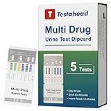 T TESTAHEAD Drug Test Kit 5 Pack, Home Drug Tests, 6 Panel Drug Test Urine, Tests for Marijuana (THC),COC,OPI 2000,AMP,BZO,MET