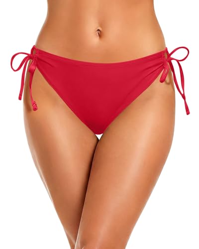 Image of Zmart String Tie Side Bikini Bottoms - Women Full Coverage Swimsuit Bottom Mid Rise Mid Waist Swim Bathing Suit Bottom