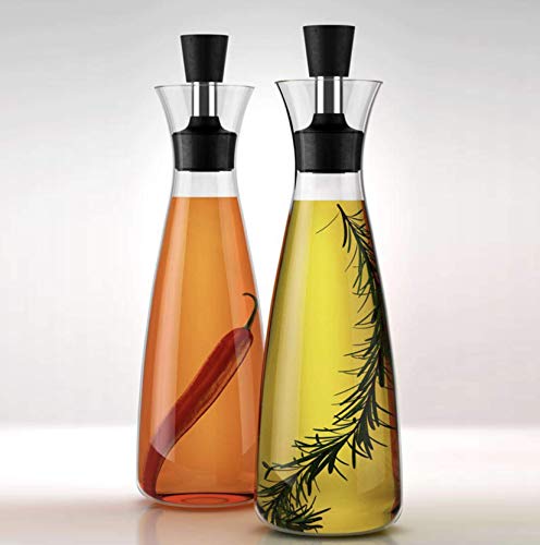 No Funnel Needed Olive Oil & Vinegar Dispenser Glass Cruet Bottle for Kitchen | Airtight Silicone Cap Keeps Oil Fresh Longer | 17 ounce cruet (Clear)
