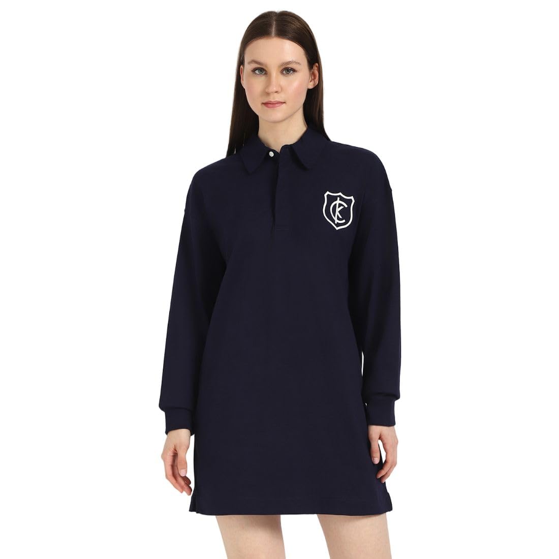 Calvin Klein Women's Logo Crest Polo Mini Dress, Baritone Blue, L