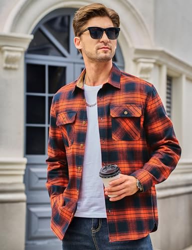 Cotrasen Flannel Shirt for Men Plaid Regular Fit Long Sleeve Cotton Button Up Casual Work Shirts Jacket with 2 Pockets2