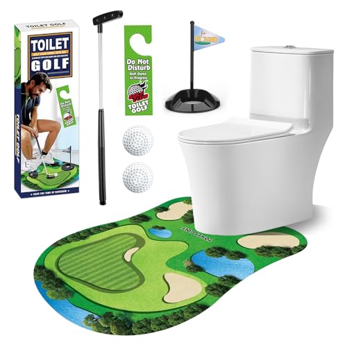 SKIKHN Coffret Cadeau De Golf De Toilette, Set Mini Golf Toilette, Kit de Golf pour Salle de Bain avec Tapis de Putting, Pratique du Golf dans Le WC, Cadeau Amusant pour...