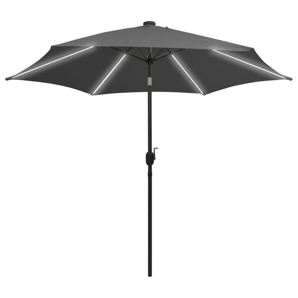 vidaXL Ombrellone con Luci a LED e Palo in Alluminio Parasole Protezione per Il Sole Telo Protettivo Tenda Accessori da Esterni 300 cm Antracite