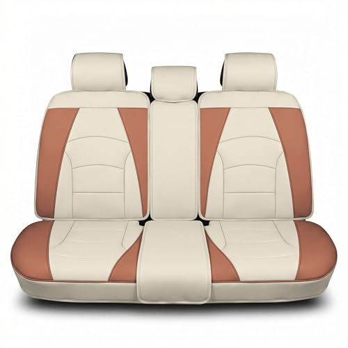 Image of FH Group Car Seat Cover for Back Seat Beige Brown Faux Leather - Universal Fit, Rear Seat Covers for Cars with Rear Split Bench, Car Seat Cushions, Car Interior Accessories for SUV, Sedan, Van