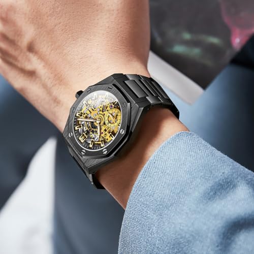 Image of OLEVS Automatic Mens Watch Self Winding Stainless Steel Gold Watch for Men