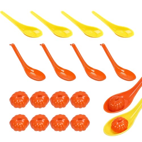 CWWYQ 16 Pcs Egg and Spoon Race, Games Kids Egg Balance Game, Fall Harvest Party Garden School Sports Day Includes 8 Plastic Spoons & 8 Autumn Pumpkins, Classic Outdoor Carnivals for Kids