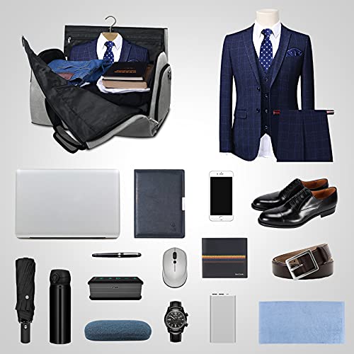 Carry on Convertible Garment Bag Waterproof Travel Duffel Bag for Mens Business Garment Bags with Shoulder Strap, Shoes Compartment 2 in 1 Hanging Suitcase Suit Travel Bags, Grey