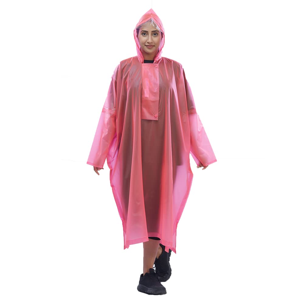 Rainwear Crystal Poncho for Men & Women Waterproof | Unisex Semi Transparent Rain Poncho | Front Button Closure & Attached Hood | Raincoat for Bike Rides-image-38