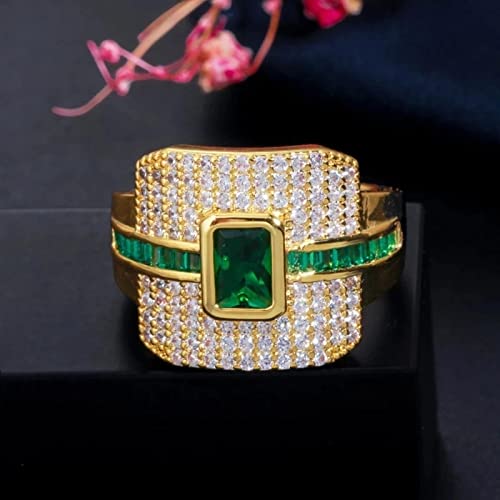 DAOMEI Zircons Monaco 585 Or Jaune Vert CZ Bague De Promesse pour Les Femmes Mariage Fiançailles Dubai Punk Bagues De Mariée