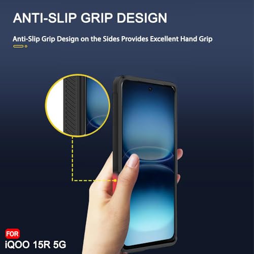 Image of TheGiftKart Liquid Silicon Back Cover Case for iQOO 15R 5G | Shockproof Military Grade Protection | Micro-Fibre Cloth On Inner Side | Built-in Anti-Slip Grip Cover Case for iQOO 15R 5G (TPU, Black)
