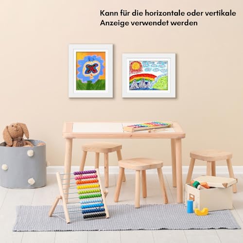 Americanflat A4 Bilderrahmen für Kinderzeichnungen - Weiß - Verbundholz mit Bruchsicherem Glas - Horizontale & Vertikale Versionen