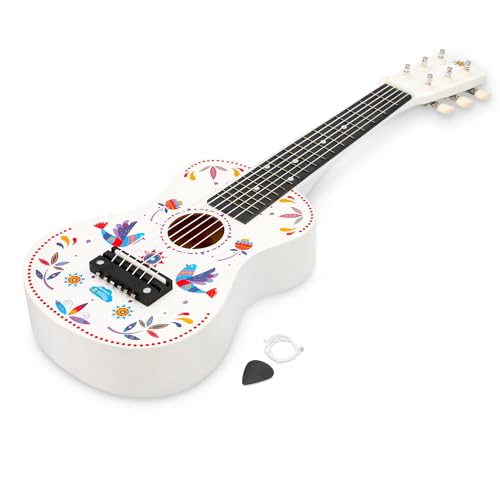 Children’s White Wooden Guitar by Marmelada Musica - Mini Guitar for Kids, Toddler Instrument Ages 3-5, Acoustic Instrument for Kids, Beginner Guitars for Kid Ideal Toy Guitars for Kid Ages 5-9, White