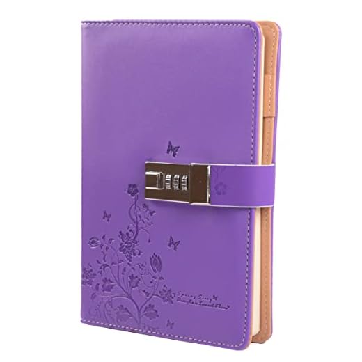 JunShop Lock Diary Combination Locking Journal Writing Notebook A5 Planner Agenda Personal Notepad Purple