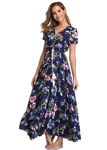 Image of Ferrendo Women's Floral Maxi Dress Button Up Split Flowy Bohemian Party Beach Dresses