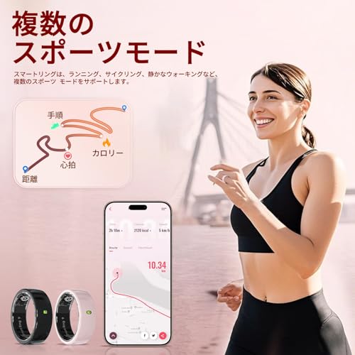 スマートリング 健康管理【NFC・ジェスチャー操作】睡眠管理 最大7日間持続Android/iphone対応 smart ring 5種類データ測定 複数の運動モード 活動量計 小型 カロリー 運動距離 歩数計 通知リマインダー リモート撮影 男女兼用 日本語取扱説明書(ピンク, 9#)