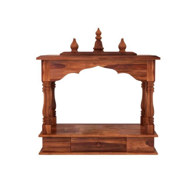 Image of Sheesham Wood Temple Solid Wood Classic Wooden Temple for Home, Office Pooja Mandir with 1 Drawer for Storage Home Decoration | Wall Devghar