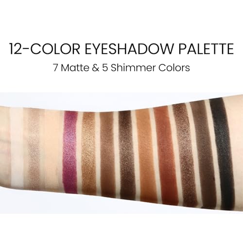 Image of Erinde Brown Black Eyeshadow Palette, 12 Colors Matte Shimmer Beige Champagne Plum Purple Bronzer Brown Black Eye Shadow Palette, Highly Pigmented Long Lasting Waterproof Eyeshadow Pallete, 01