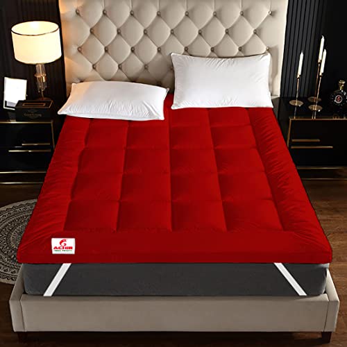 Image of ACHIR 500 GSM Super Soft Microfiber Mattress Topper /Padding for Soft and Comfortable Sleep - Red, (California King, 72 inchx84 inchinch, 6ft x 7ft)