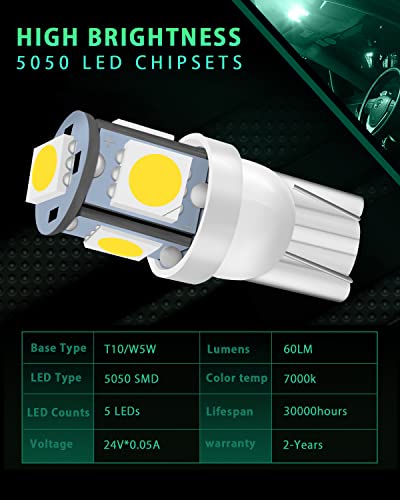 Grandview 10pcs 24V Bianco T10 501 LED W5W 194 168...