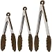 Brown Kitchen Tongs with Silicone Tips - Set Of 3 Locking Tongs for Cooking -7,9,12" - For BBQ Grill, Oven Baking, Salad Steak Vegetable Pasta, Fish Serving| BONUS Ebook| Stainless Steel