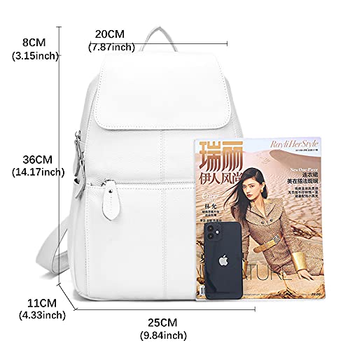 Image of zency 15 Colors Real Soft 100% Genuine Leather Women Backpack Fashion Ladies Travel Bag Preppy Style For Woman (Pure White)