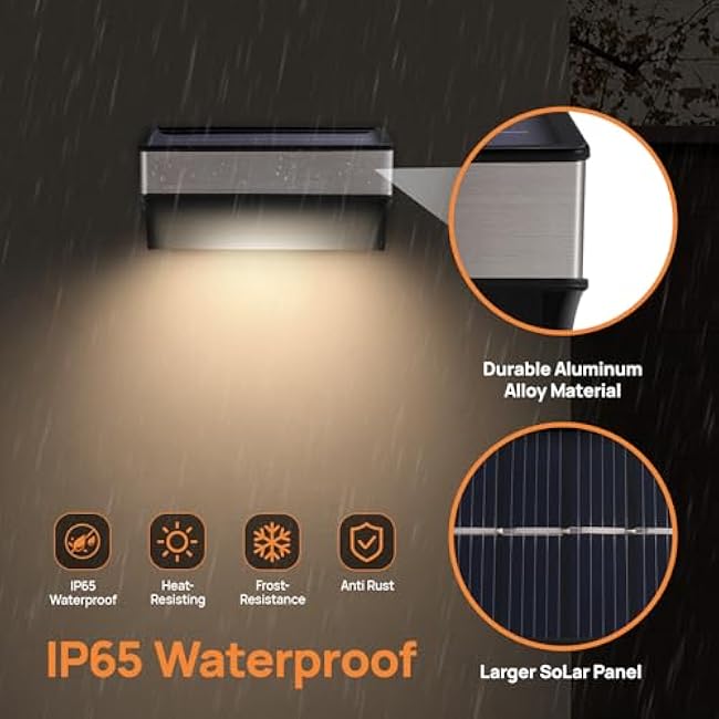 Solar Deck Lights 4 Pack Outdoor Waterproof - Step Lights for Stairs & Fence, 8 Color Changing Security Lighting with Auto On/Off, Wall Lights for Patio/Yard/Pathway (Warm/Cool White + RGB)