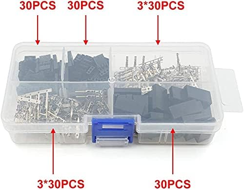RUNCCI-YUN 270 PCS JR Servo Connector, 3 Pin RC Servo Plug Servo Cable Wire Connector Male Female Kit +5M Servo Cable for Futaba Style Servo Connector JR Hitec