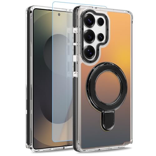 Image of Magnetic for Samsung Galaxy S25 Ultra Case with Stand [Compatible with Magsafe] [Cute Fluorescent Design] [1 Screen Protector] Slim Translucent Matte Case for Galaxy S25 Ultra 6.9 inch, Black