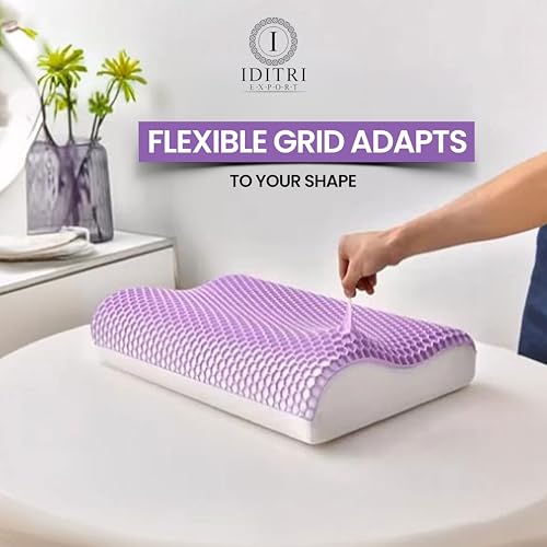 Image of Orthopedic Contour Pillow, Flexible Grid Design for Deep Sleep, Ergonomic Cervical Support for Neck Pain Relief, Breathable Purple White Cover, 60 x 35 cm Dual 9 cm 12 cm Height Bedding