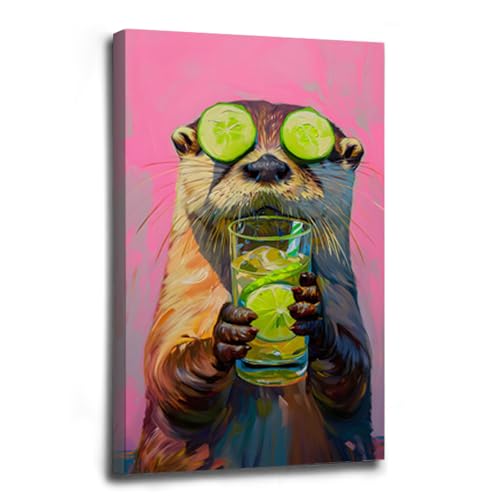 Dopamine-inducing animal otter drinking lemonade, colorful and stylish kitchen wall