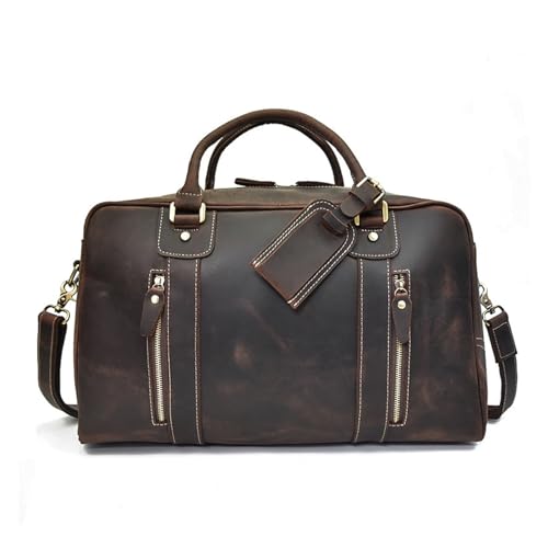 PTEXTU Men's Leather Travel Bag Vintage Leather Tote Large Capacity Cowhide Duffel Bag Briefcase