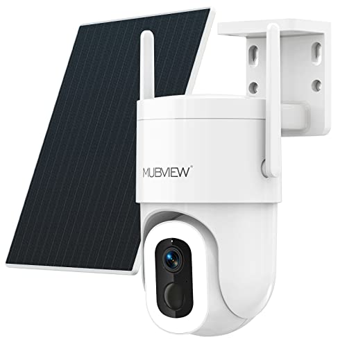 MUBVIEW Solar Security Cameras Wireless Outdoor, 2K Battery Powered Security Camera, Floodlight Camera with 800 Lumens Light & Siren, 360° PTZ, Color Night Vision, PIR Detection, 2.4GHz, IP6