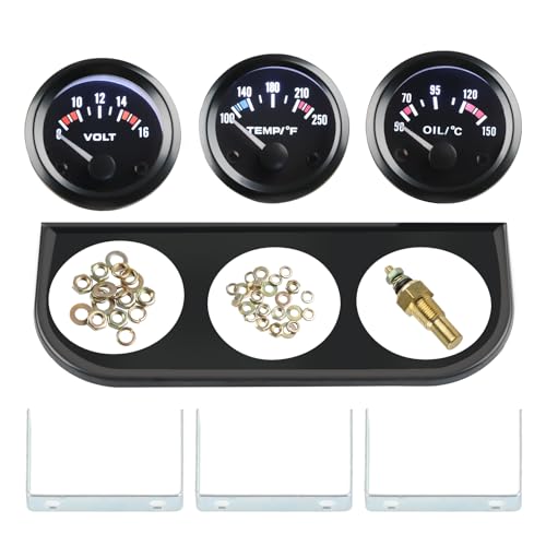 Waterwich WATERWICH-SK-SU864 Triple Gauge Kit 2 Inch 52Mm Car Meter Auto Gauge 3 In 1(Voltmeter + Oil Temp Gauge + Water Temperature Gauge Fahrenheit Dc 12V cover