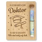 ZUKLA Verpackung für Geldgeschenke Doktor - 13 x 10 cm - mit Reagenzglas - Promotion Geschenk 2025 - Geldgeschenk Verpackung aus Holz - Doktortitel Geschenk