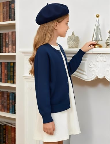 Image of PATPAT Girls Cardigan Sweater Knit Long Sleeve School Plain Tops 4-12Y