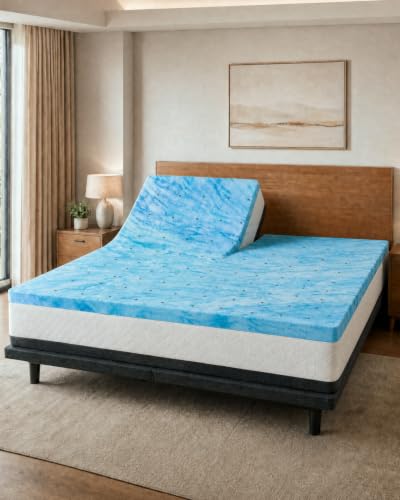 Image of 2 Inch Split Head King Memory Foam Mattress Topper - Cooling Gel Mattress Pad