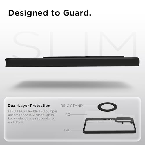Image of RIGGEAR Shockproof Sleek Hybrid Armor 360 Rotating Magnetic Ring Stand Back Cover Case Compatible with MagSafe Accessories for Samsung Galaxy S26 Ultra (Clear PC + Black TPU Bumper)