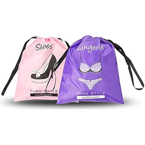 PURE STYLE Girlfriends Women's Travel Drawstring Bag Set Shoe and Lingerie, Pink/Purple, One Size Cover