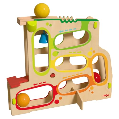 HABA Stand-Kugelbahn Kullerrum – Kugelbahn für Kinder ab 1 Jahr – mit 3 großen Kugeln und interaktiven Elementen, kombinierbar mit Allen Kullerbü-Bahnen – 2012251001