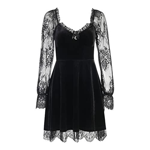 Image of IKADEX Women Gothic Dress Vintage Lace Grunge Punk Goth Dresses Casual Cosplay Party Cocktail